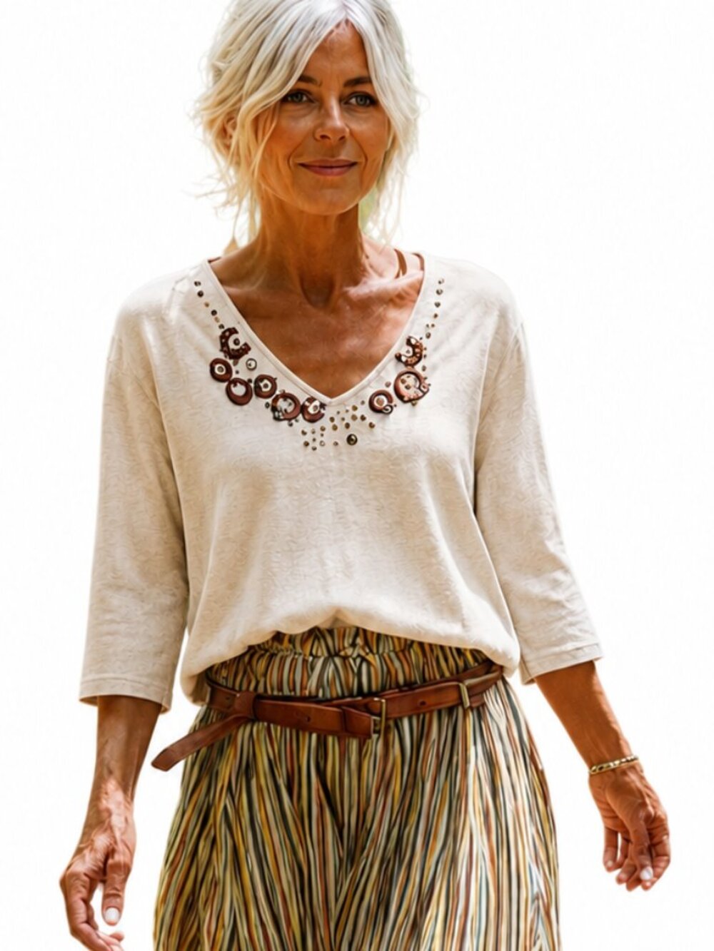 Boho chic TanJay tee shirt, embroidered and beaded